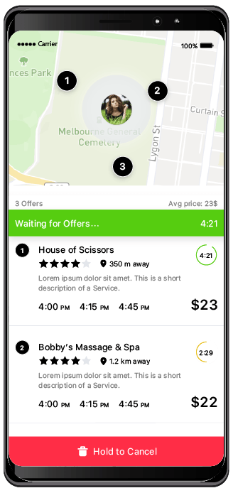 screen with available bookings on gobu app by around25